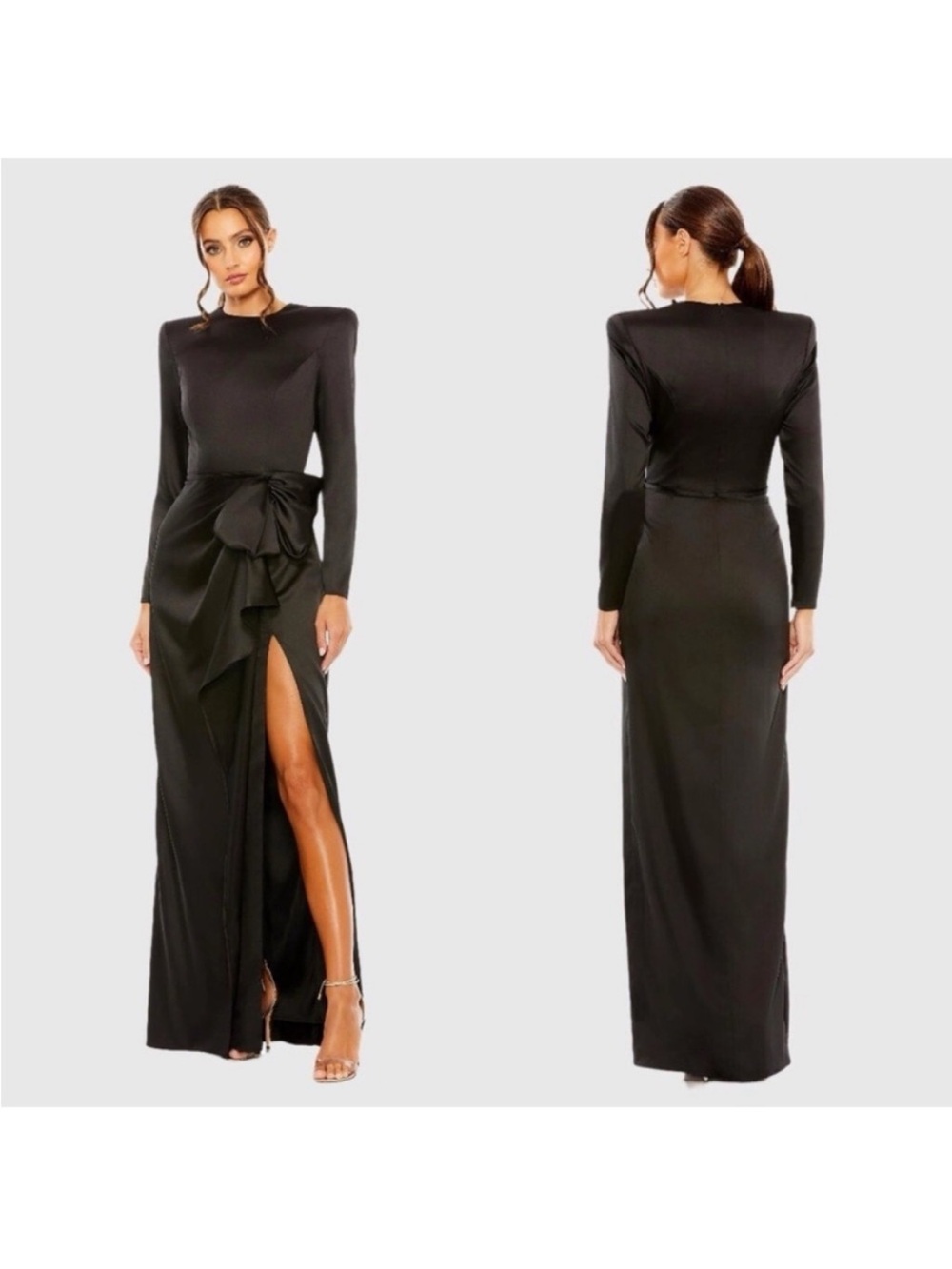 Mac Duggal 26676 Ieena Size 10 Long Sleeve Structured Bow Draped Gown Black NWT - Picture 1 of 7